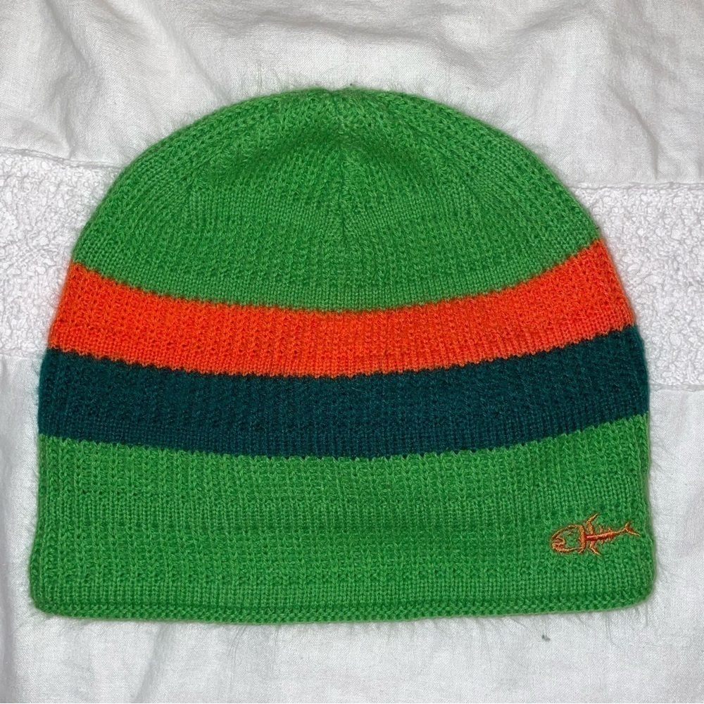 Vintage Screamer Beanie Stripes skating hiking skiing insulated fleece green